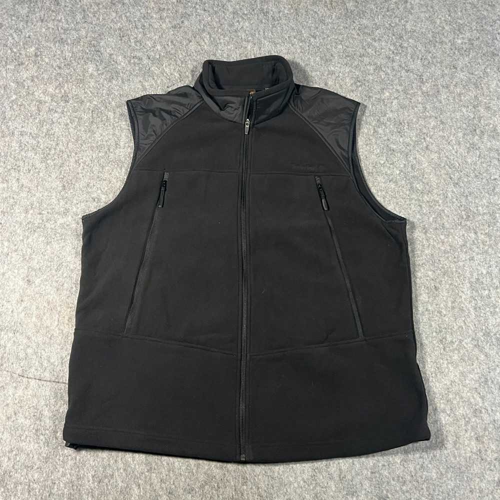 Timberland Men's Sweater Vest Size XL Black Fleece‎ Full Zip Sleeveless Casual